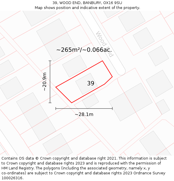 39, WOOD END, BANBURY, OX16 9SU: Plot and title map