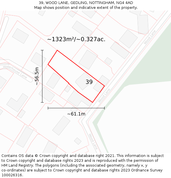 39, WOOD LANE, GEDLING, NOTTINGHAM, NG4 4AD: Plot and title map