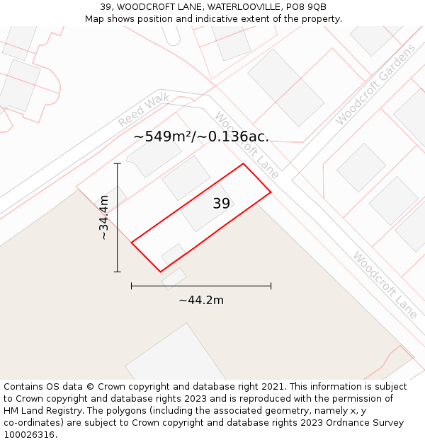 39, WOODCROFT LANE, WATERLOOVILLE, PO8 9QB: Plot and title map