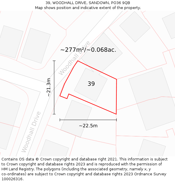 39, WOODHALL DRIVE, SANDOWN, PO36 9QB: Plot and title map