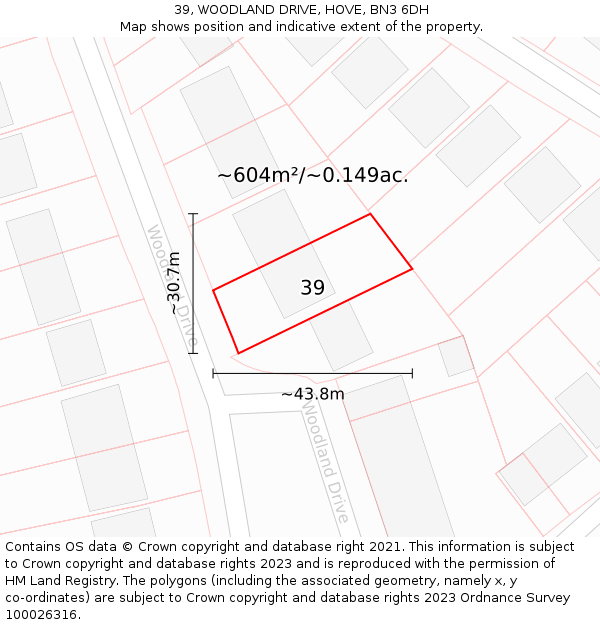 39, WOODLAND DRIVE, HOVE, BN3 6DH: Plot and title map