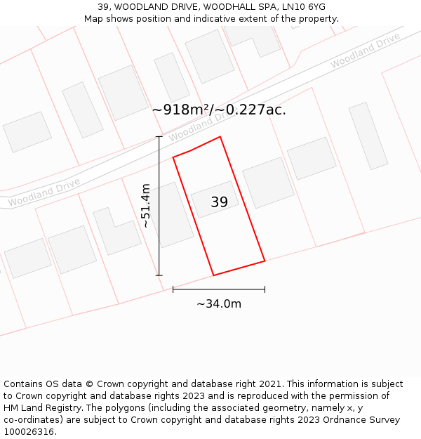 39, WOODLAND DRIVE, WOODHALL SPA, LN10 6YG: Plot and title map