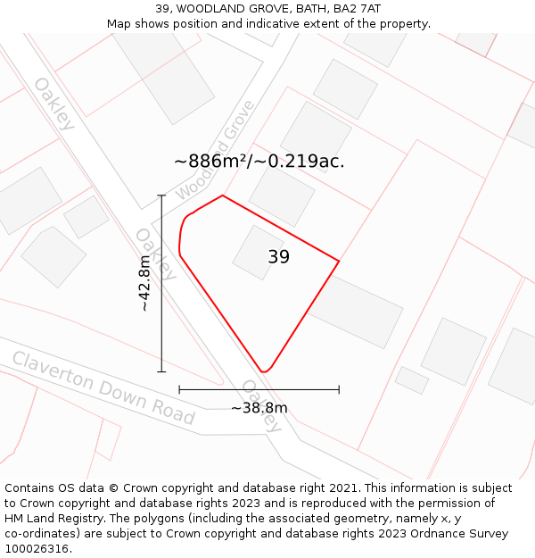 39, WOODLAND GROVE, BATH, BA2 7AT: Plot and title map