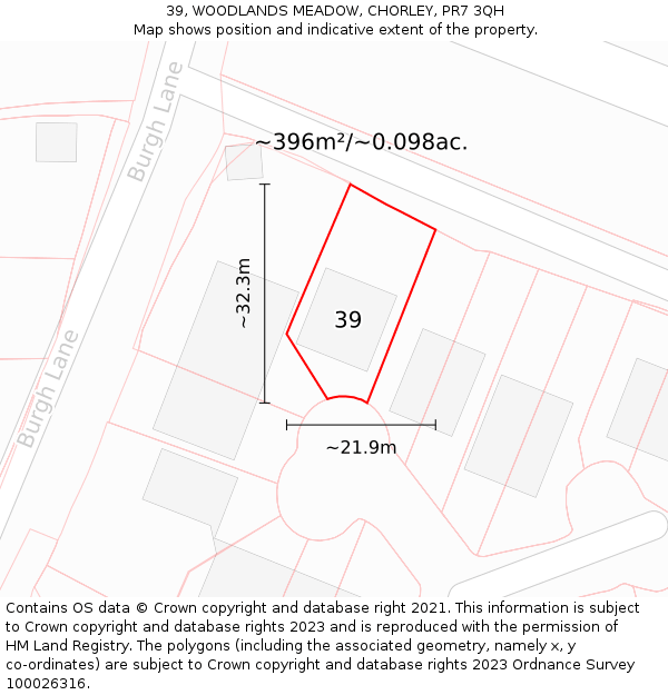 39, WOODLANDS MEADOW, CHORLEY, PR7 3QH: Plot and title map