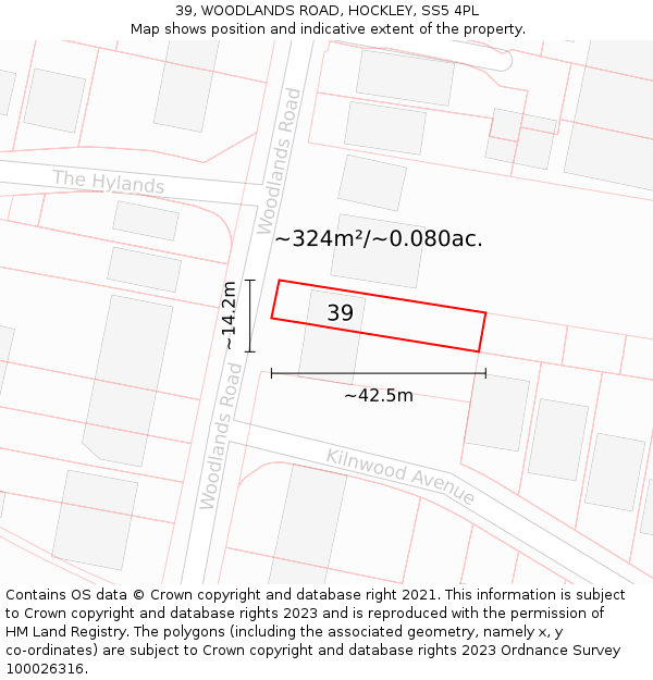 39, WOODLANDS ROAD, HOCKLEY, SS5 4PL: Plot and title map