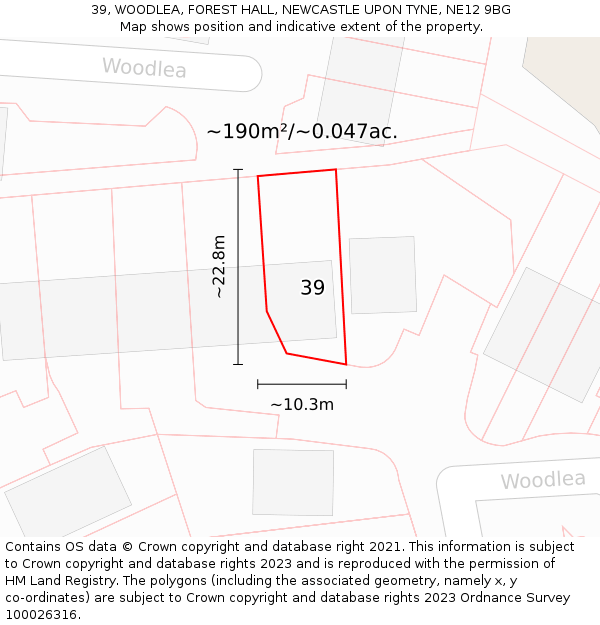 39, WOODLEA, FOREST HALL, NEWCASTLE UPON TYNE, NE12 9BG: Plot and title map