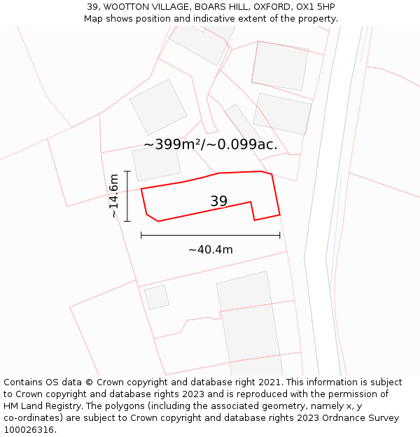 39, WOOTTON VILLAGE, BOARS HILL, OXFORD, OX1 5HP: Plot and title map