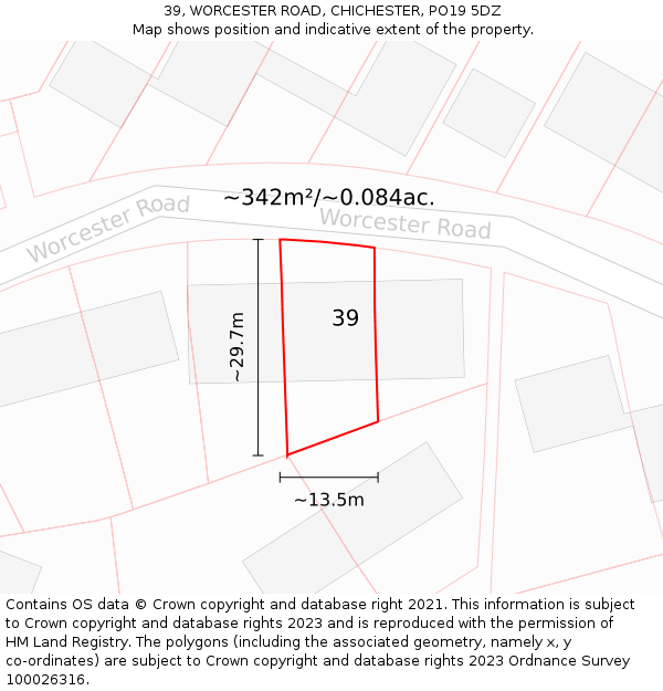 39, WORCESTER ROAD, CHICHESTER, PO19 5DZ: Plot and title map