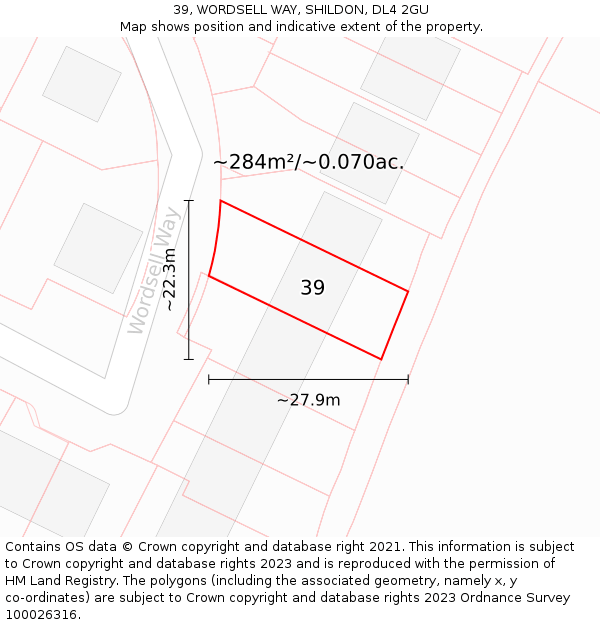 39, WORDSELL WAY, SHILDON, DL4 2GU: Plot and title map