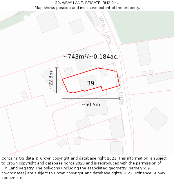 39, WRAY LANE, REIGATE, RH2 0HU: Plot and title map