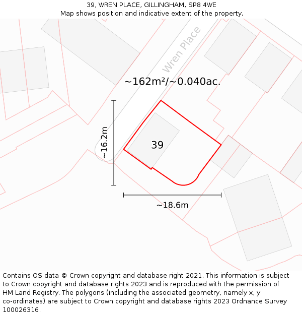 39, WREN PLACE, GILLINGHAM, SP8 4WE: Plot and title map