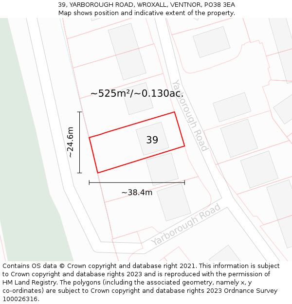 39, YARBOROUGH ROAD, WROXALL, VENTNOR, PO38 3EA: Plot and title map