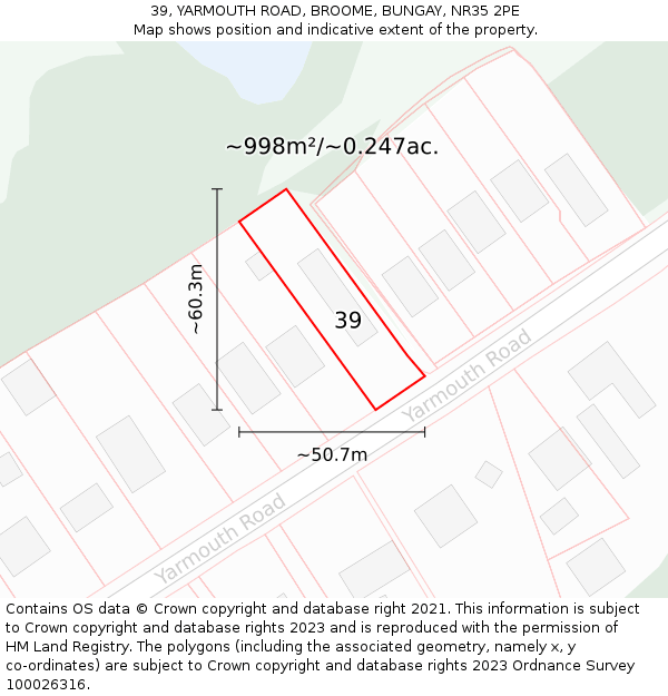 39, YARMOUTH ROAD, BROOME, BUNGAY, NR35 2PE: Plot and title map