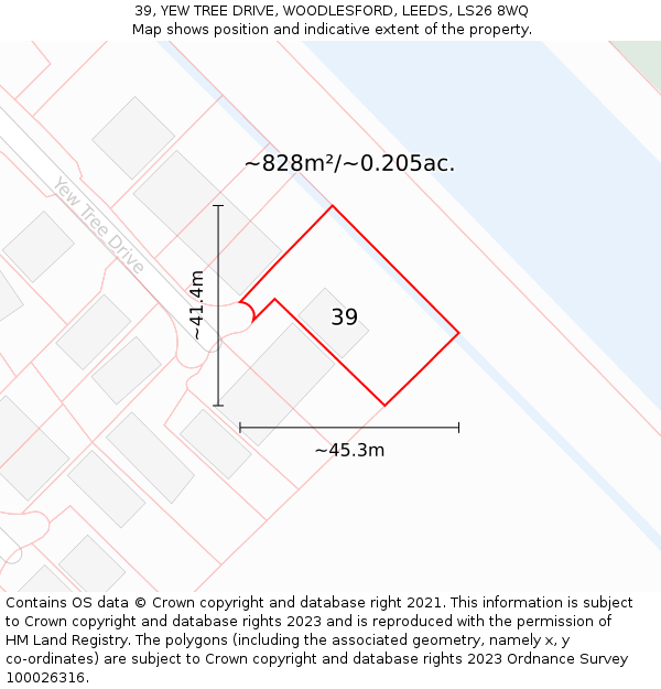 39, YEW TREE DRIVE, WOODLESFORD, LEEDS, LS26 8WQ: Plot and title map