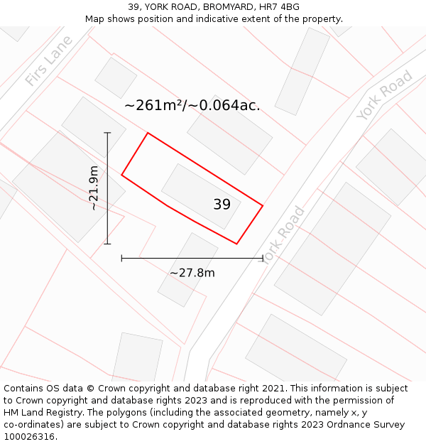 39, YORK ROAD, BROMYARD, HR7 4BG: Plot and title map