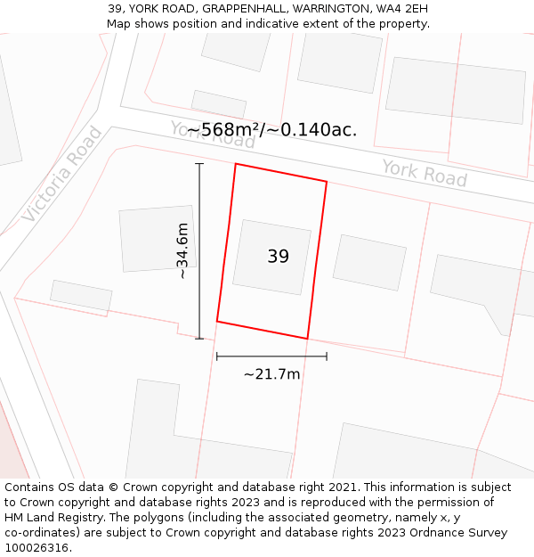 39, YORK ROAD, GRAPPENHALL, WARRINGTON, WA4 2EH: Plot and title map