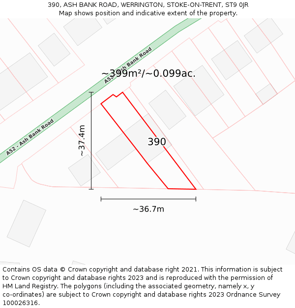 390, ASH BANK ROAD, WERRINGTON, STOKE-ON-TRENT, ST9 0JR: Plot and title map