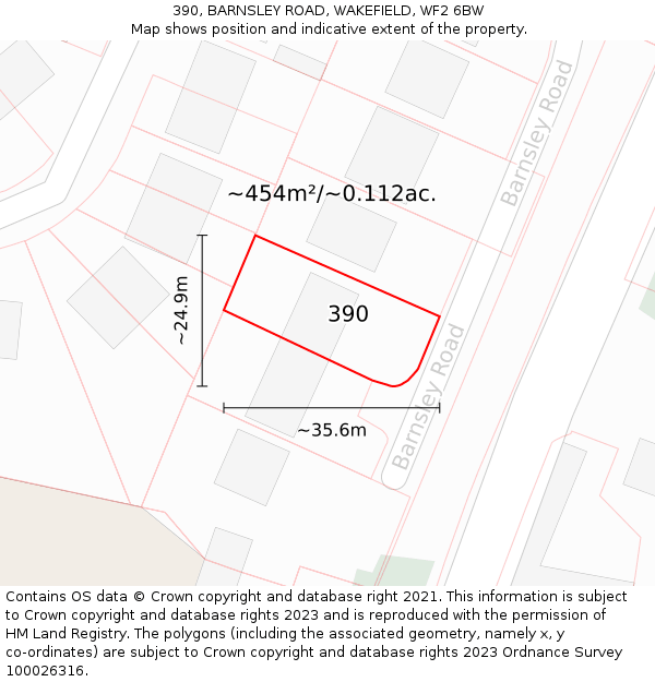 390, BARNSLEY ROAD, WAKEFIELD, WF2 6BW: Plot and title map