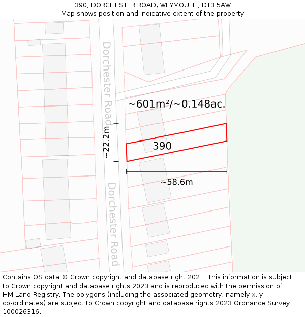 390, DORCHESTER ROAD, WEYMOUTH, DT3 5AW: Plot and title map