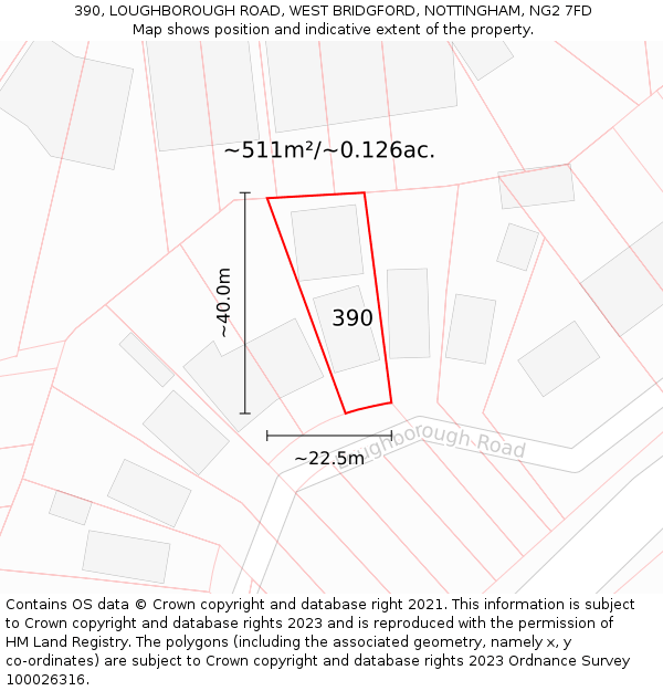 390, LOUGHBOROUGH ROAD, WEST BRIDGFORD, NOTTINGHAM, NG2 7FD: Plot and title map