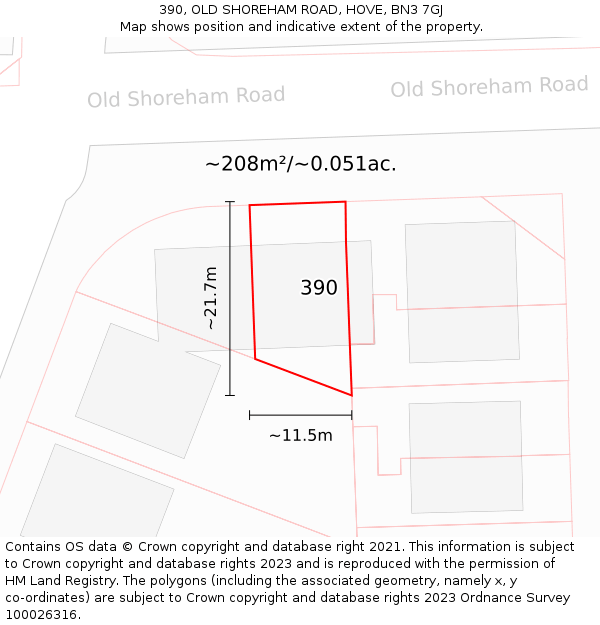 390, OLD SHOREHAM ROAD, HOVE, BN3 7GJ: Plot and title map