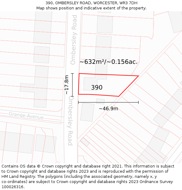 390, OMBERSLEY ROAD, WORCESTER, WR3 7DH: Plot and title map