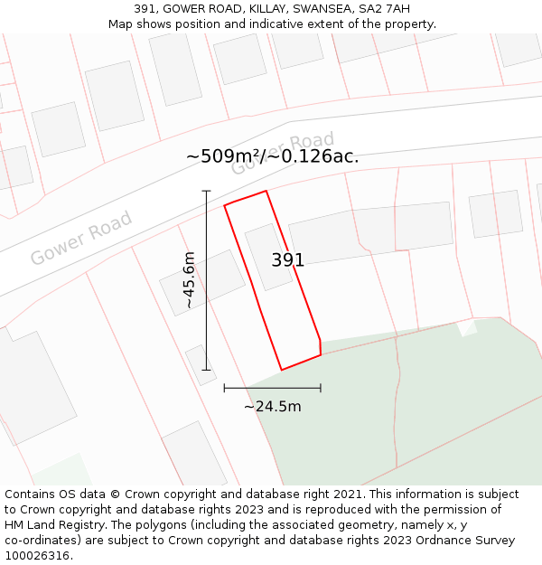 391, GOWER ROAD, KILLAY, SWANSEA, SA2 7AH: Plot and title map