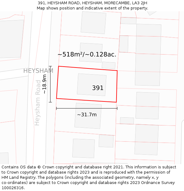 391, HEYSHAM ROAD, HEYSHAM, MORECAMBE, LA3 2JH: Plot and title map