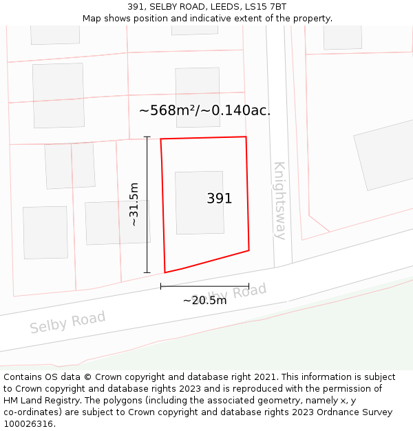 391, SELBY ROAD, LEEDS, LS15 7BT: Plot and title map