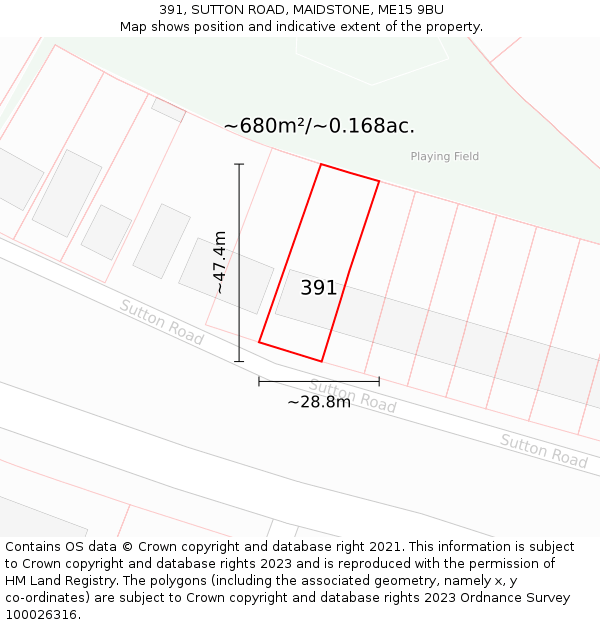 391, SUTTON ROAD, MAIDSTONE, ME15 9BU: Plot and title map