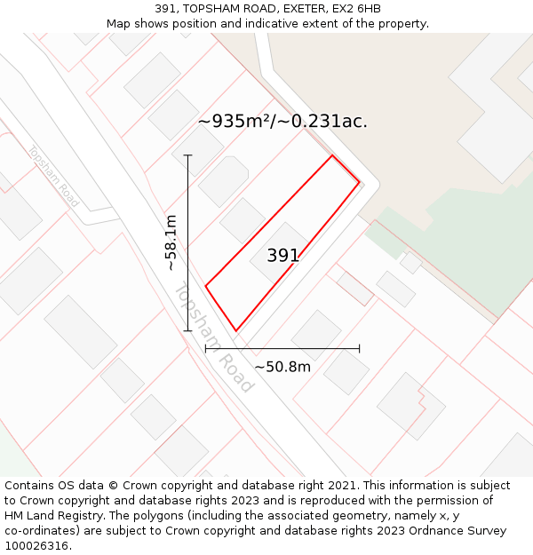 391, TOPSHAM ROAD, EXETER, EX2 6HB: Plot and title map