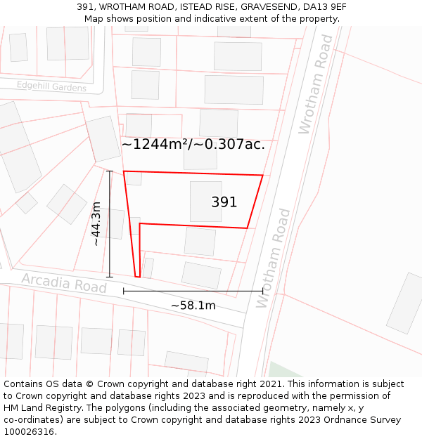 391, WROTHAM ROAD, ISTEAD RISE, GRAVESEND, DA13 9EF: Plot and title map