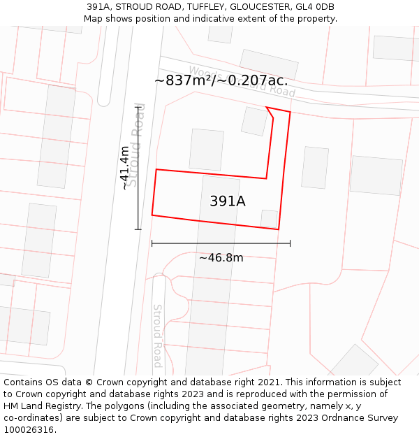 391A, STROUD ROAD, TUFFLEY, GLOUCESTER, GL4 0DB: Plot and title map