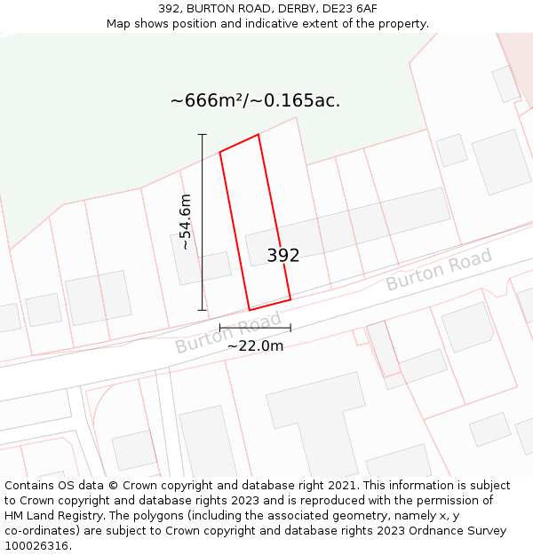 392, BURTON ROAD, DERBY, DE23 6AF: Plot and title map