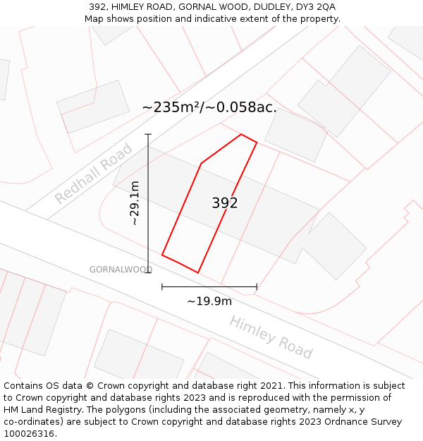 392, HIMLEY ROAD, GORNAL WOOD, DUDLEY, DY3 2QA: Plot and title map