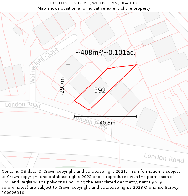 392, LONDON ROAD, WOKINGHAM, RG40 1RE: Plot and title map