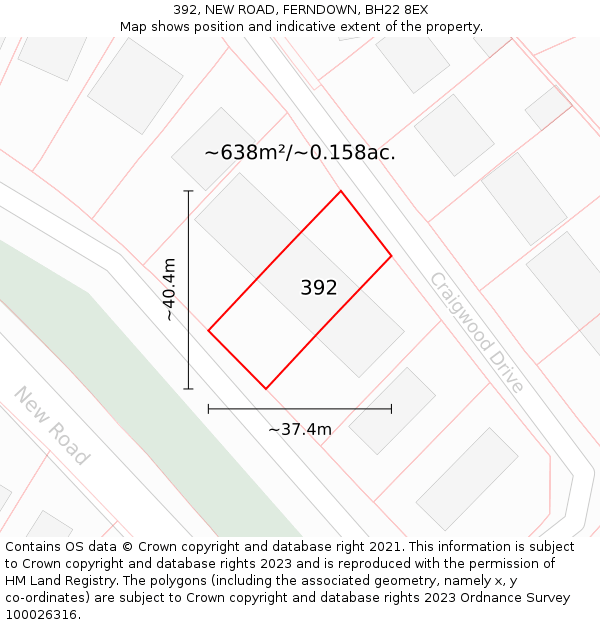 392, NEW ROAD, FERNDOWN, BH22 8EX: Plot and title map