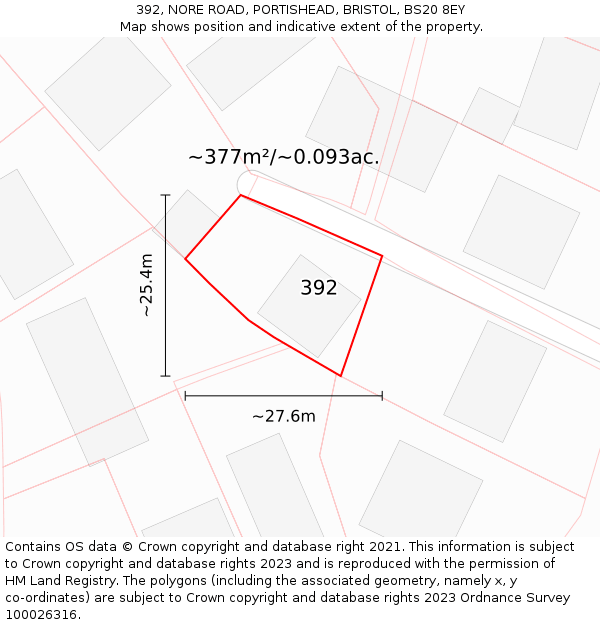 392, NORE ROAD, PORTISHEAD, BRISTOL, BS20 8EY: Plot and title map