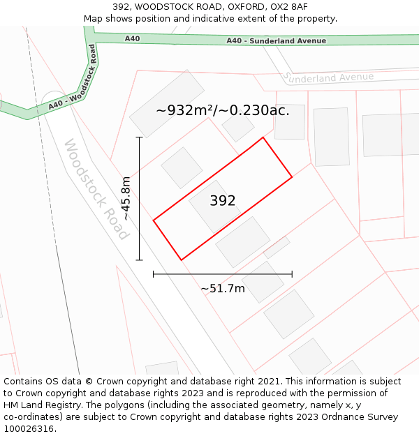 392, WOODSTOCK ROAD, OXFORD, OX2 8AF: Plot and title map