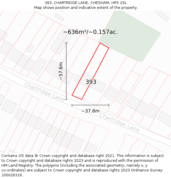 393, CHARTRIDGE LANE, CHESHAM, HP5 2SL: Plot and title map