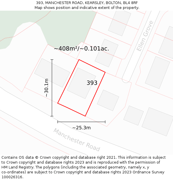 393, MANCHESTER ROAD, KEARSLEY, BOLTON, BL4 8RF: Plot and title map