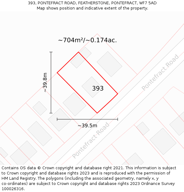 393, PONTEFRACT ROAD, FEATHERSTONE, PONTEFRACT, WF7 5AD: Plot and title map