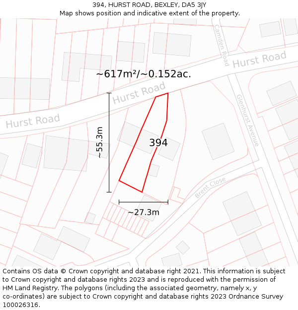 394, HURST ROAD, BEXLEY, DA5 3JY: Plot and title map