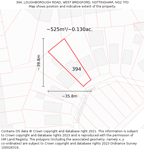 394, LOUGHBOROUGH ROAD, WEST BRIDGFORD, NOTTINGHAM, NG2 7FD: Plot and title map