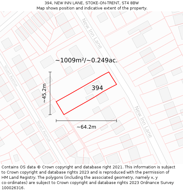 394, NEW INN LANE, STOKE-ON-TRENT, ST4 8BW: Plot and title map