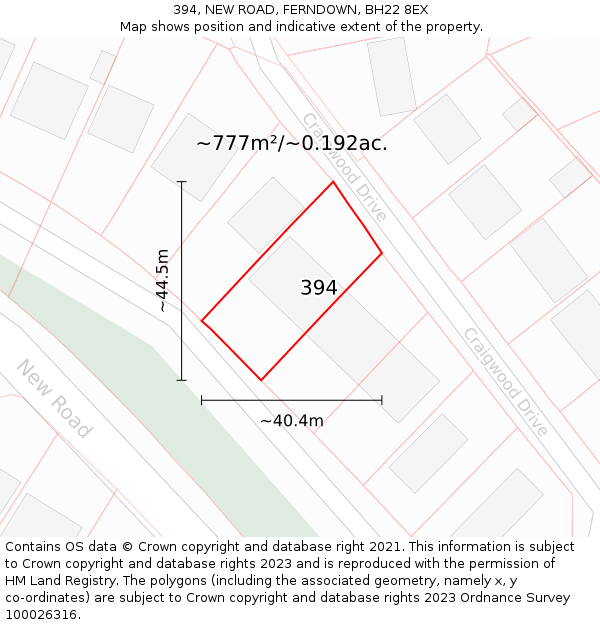 394, NEW ROAD, FERNDOWN, BH22 8EX: Plot and title map