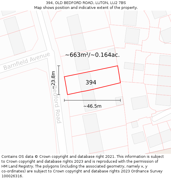 394, OLD BEDFORD ROAD, LUTON, LU2 7BS: Plot and title map