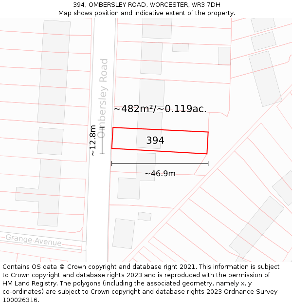 394, OMBERSLEY ROAD, WORCESTER, WR3 7DH: Plot and title map