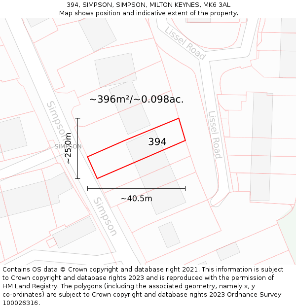 394, SIMPSON, SIMPSON, MILTON KEYNES, MK6 3AL: Plot and title map