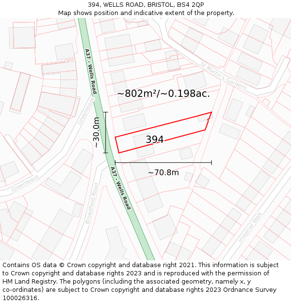 394, WELLS ROAD, BRISTOL, BS4 2QP: Plot and title map